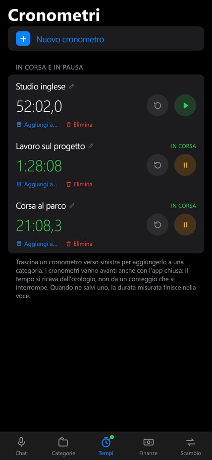 Più cronometri con un nome, anche ad app chiusa